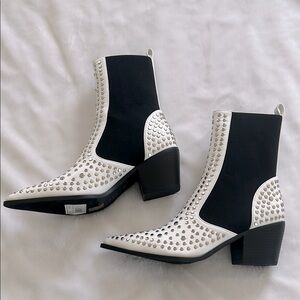 ShuShop white and black studded boots, size 8.5